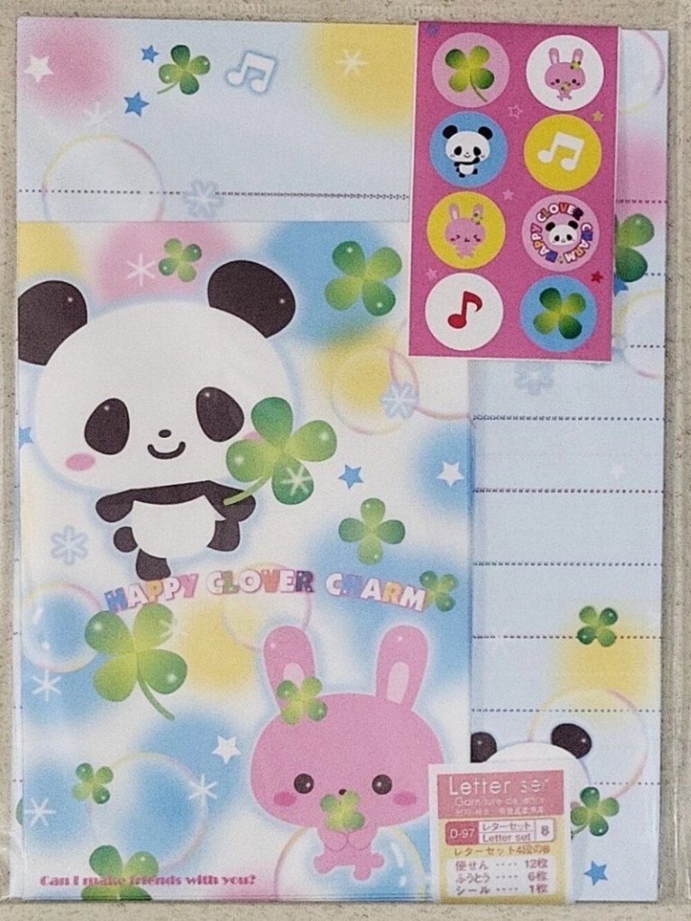 Daiso Japan Happy Clover Charm Panda bear & Usagi bunny rabbit Letter set